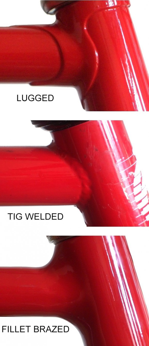 И чтобы подытожить то, что мы с вами рассмотрели - обобщающее фото всех трех видов соединения деталей (труб) велосипедных рам