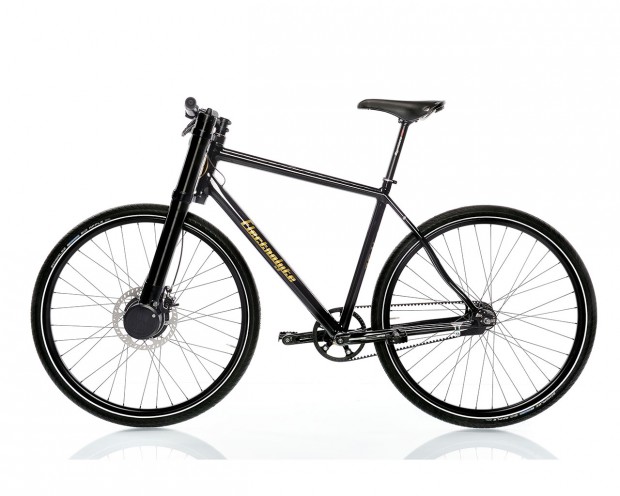 Вилки этих электровелосипедов напоминают вилки Cannondale Lefty